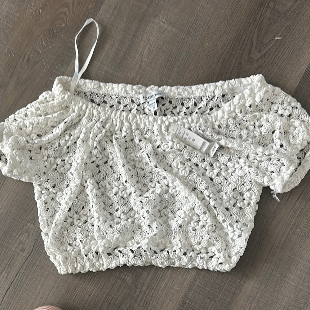 Bebe White Lace Off-Shoulder Top